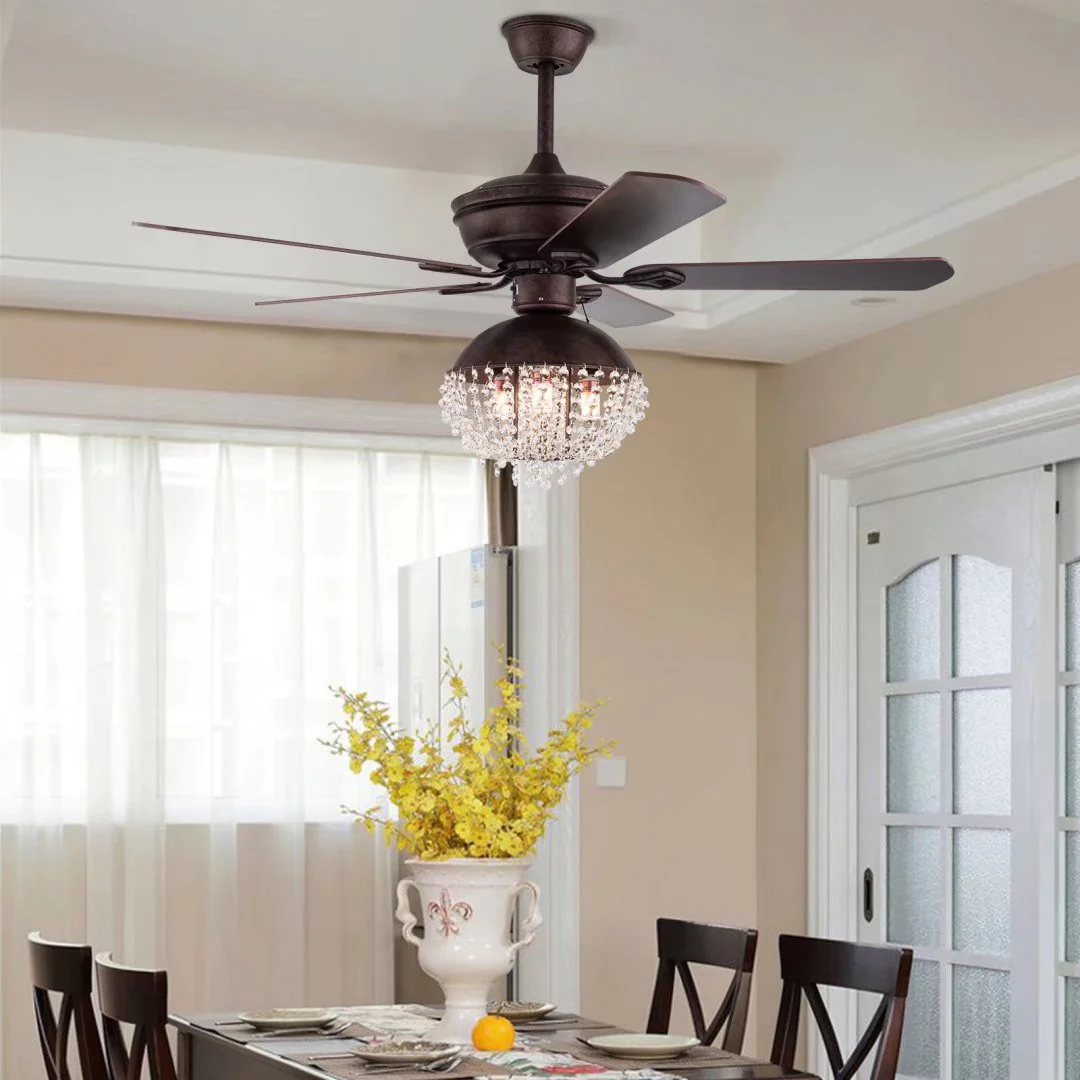 Antiqued Brown and Faux Crystal Chandelier Ceiling Fan By Homeroots - Image 2