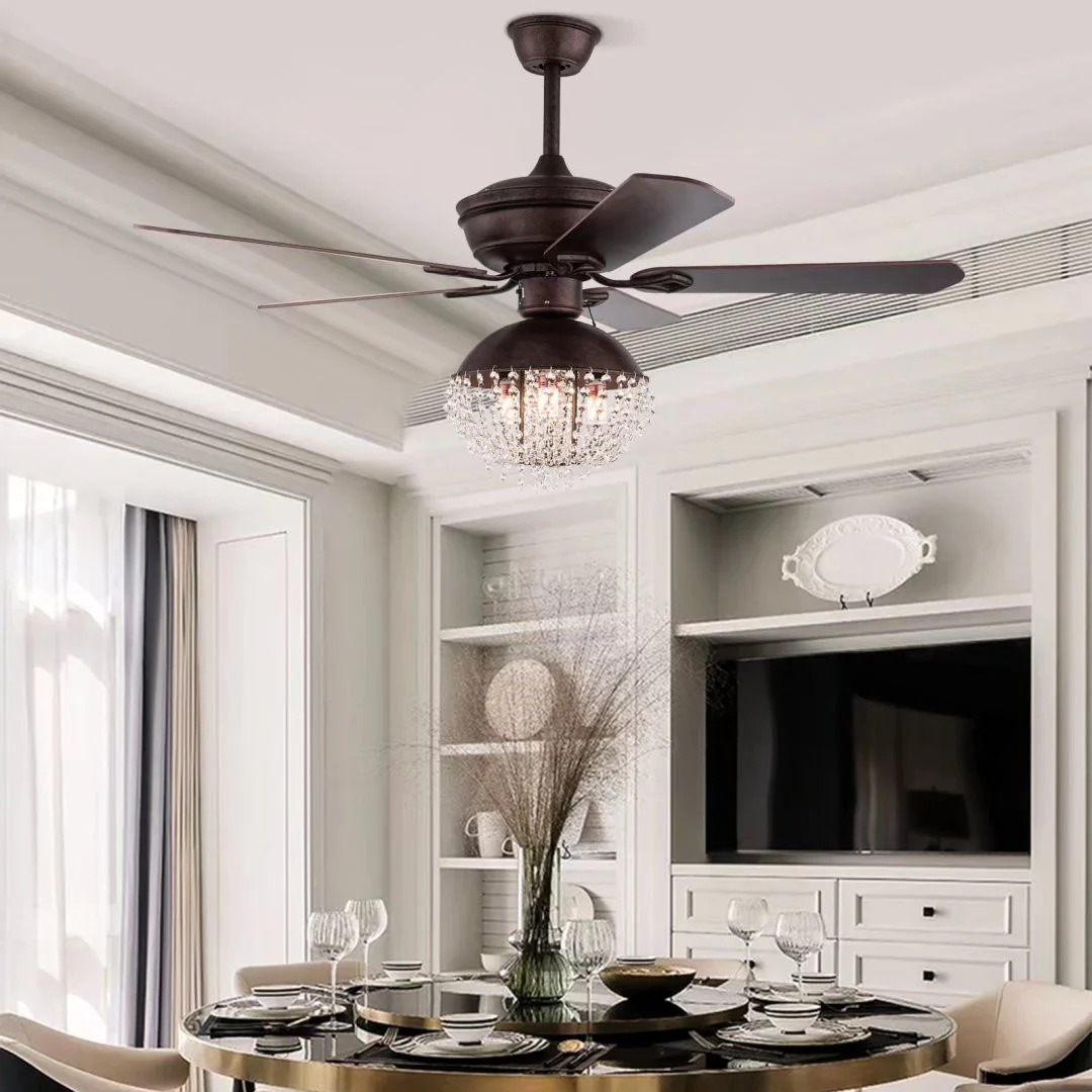 Antiqued Brown and Faux Crystal Chandelier Ceiling Fan By Homeroots - Image 3