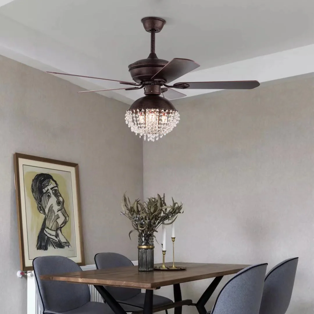 Antiqued Brown and Faux Crystal Chandelier Ceiling Fan By Homeroots - Image 4