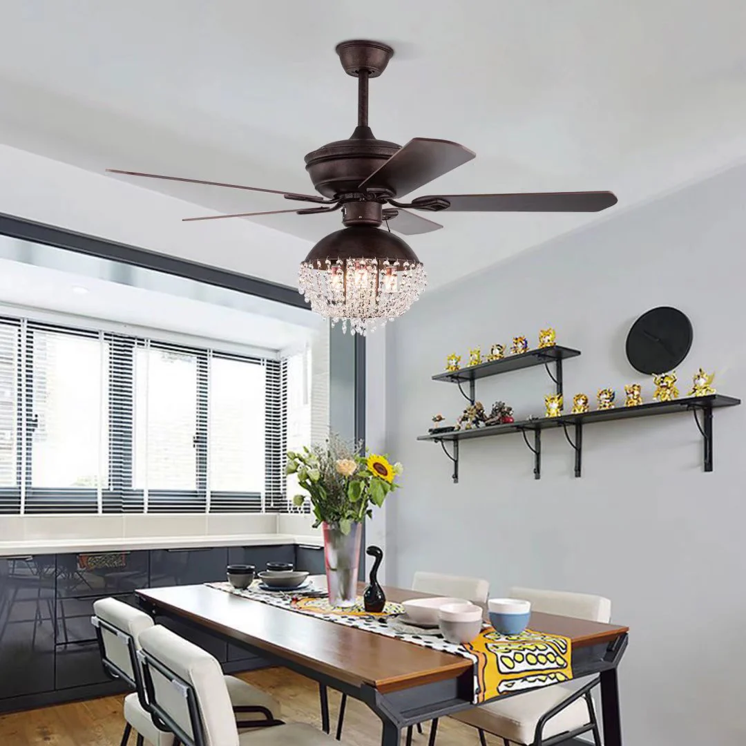 Antiqued Brown and Faux Crystal Chandelier Ceiling Fan By Homeroots - Image 5