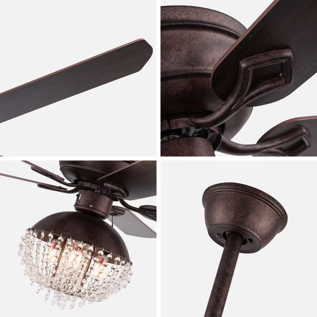 Antiqued Brown and Faux Crystal Chandelier Ceiling Fan By Homeroots - Image 6