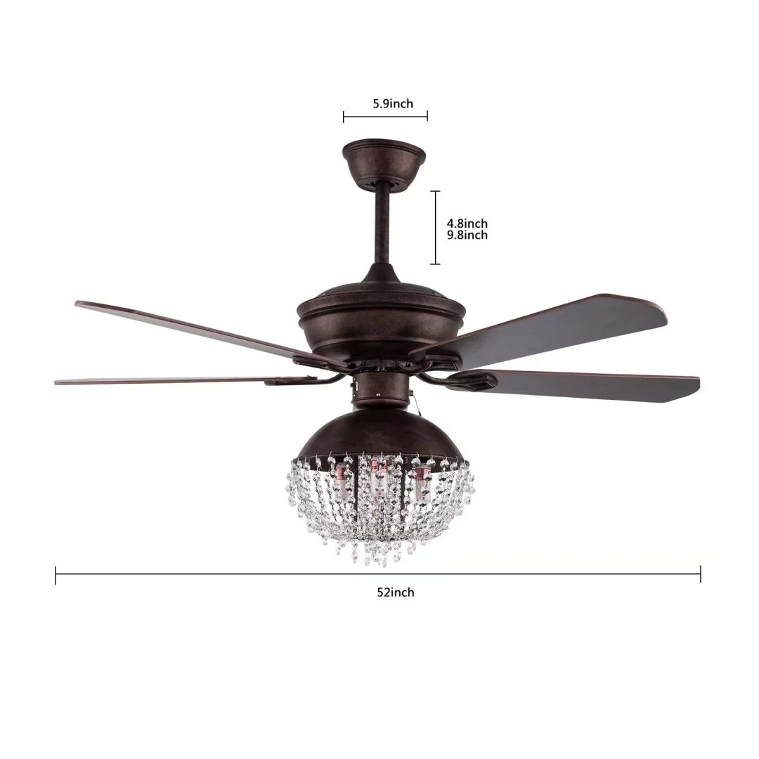Antiqued Brown and Faux Crystal Chandelier Ceiling Fan By Homeroots - Image 7