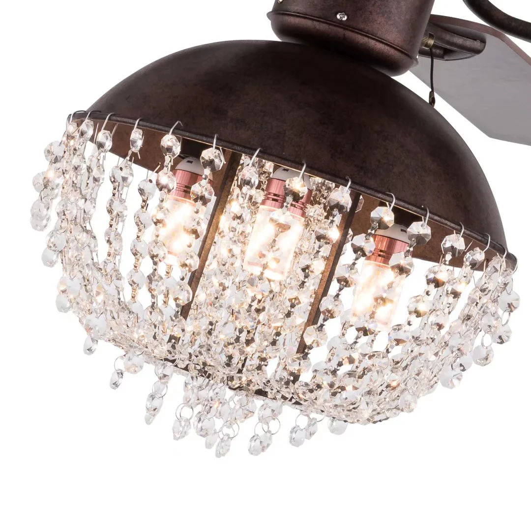 Antiqued Brown and Faux Crystal Chandelier Ceiling Fan By Homeroots - Image 8