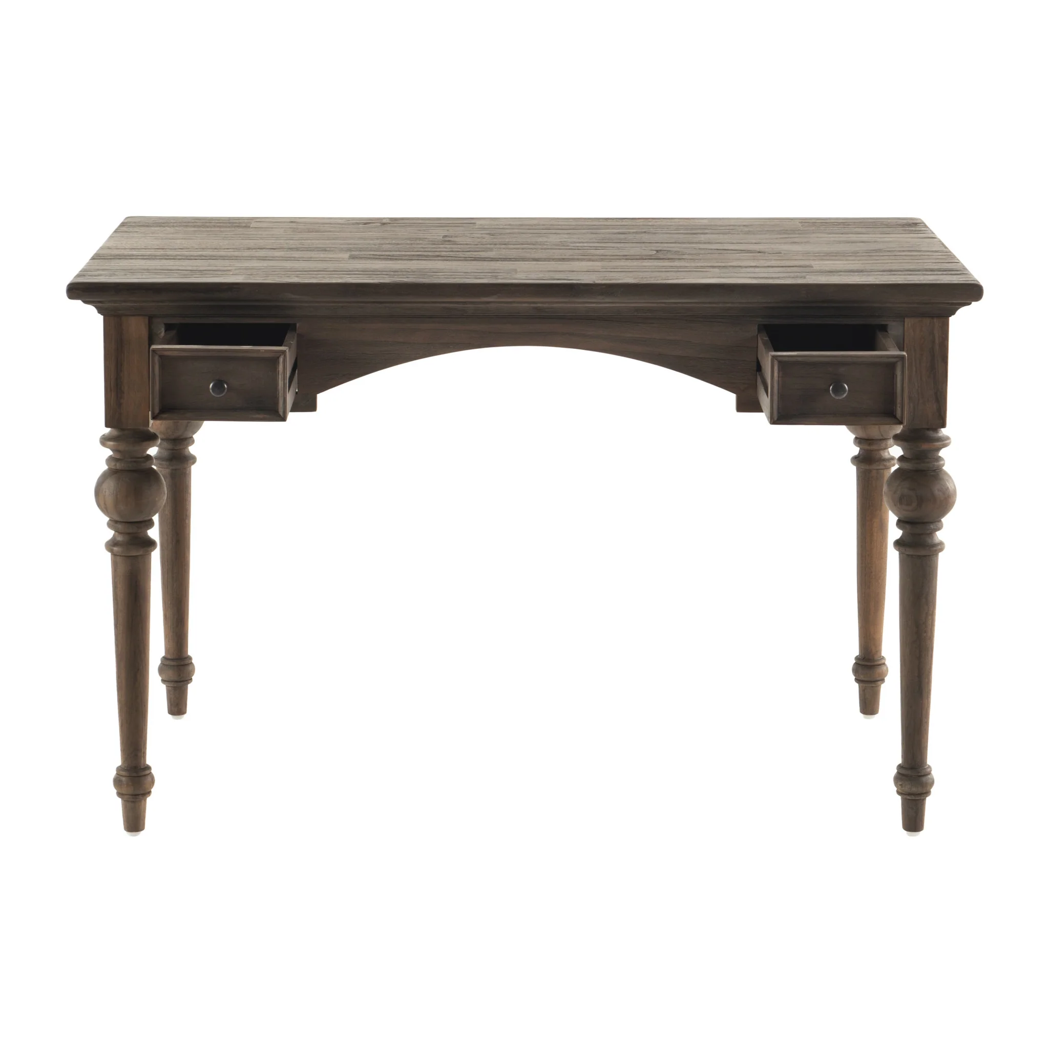 Antiqued Brown Teak Provencial Writing or Computer Desk By Homeroots - Image 3