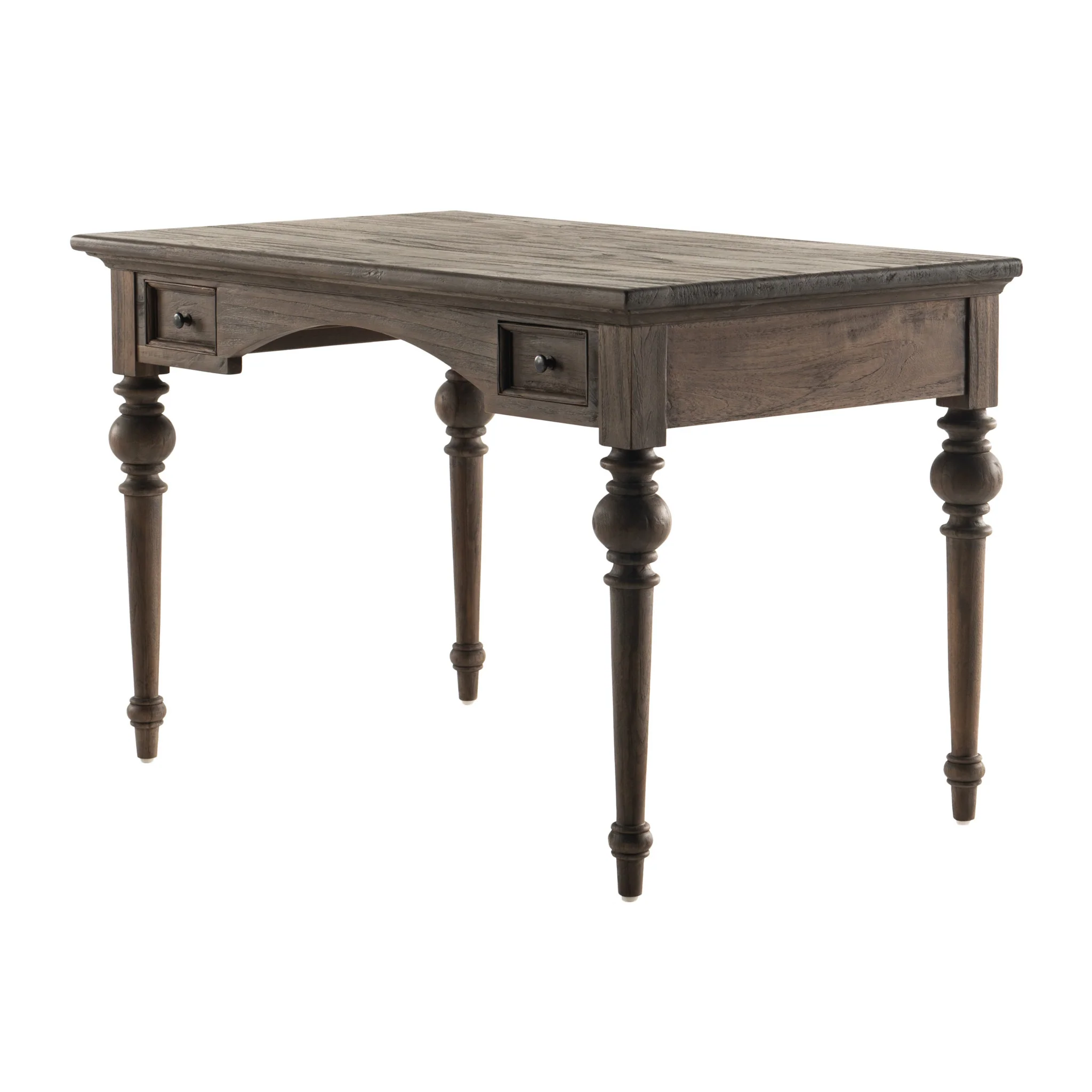 Antiqued Brown Teak Provencial Writing or Computer Desk By Homeroots - Image 4