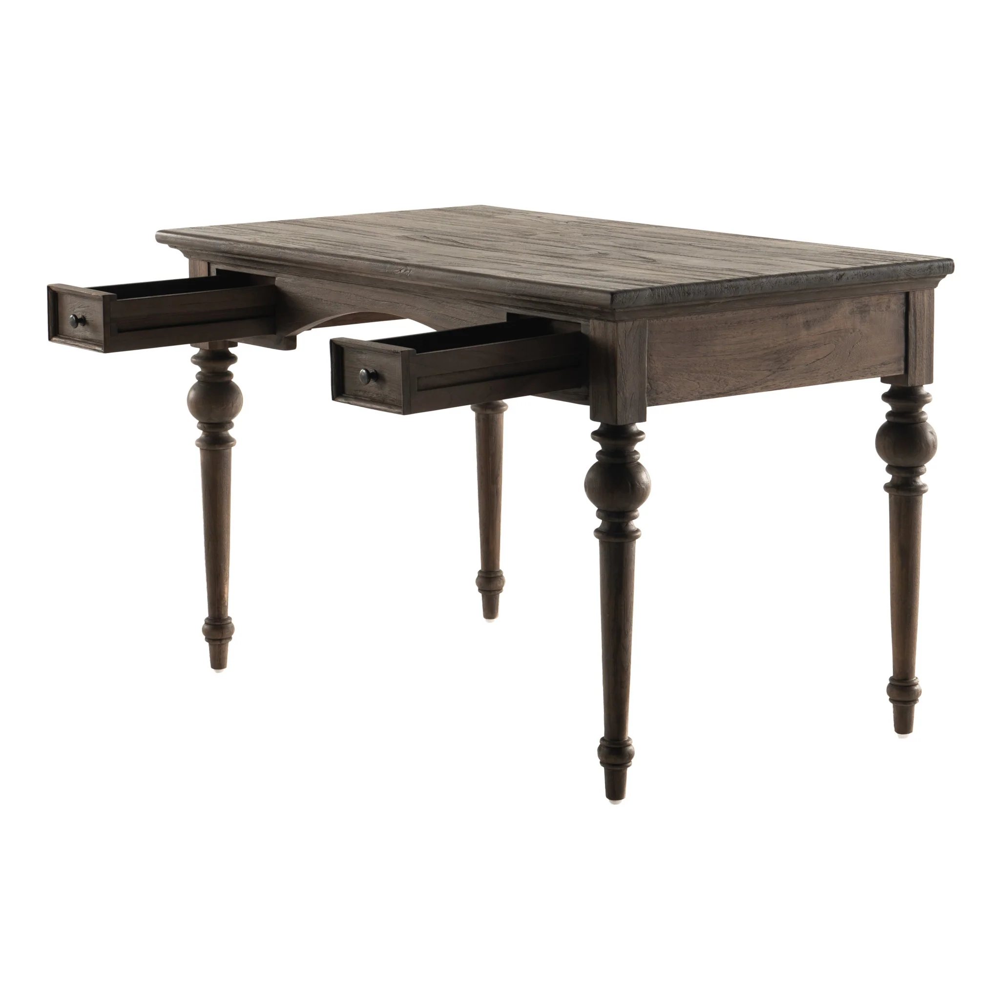 Antiqued Brown Teak Provencial Writing or Computer Desk By Homeroots - Image 5