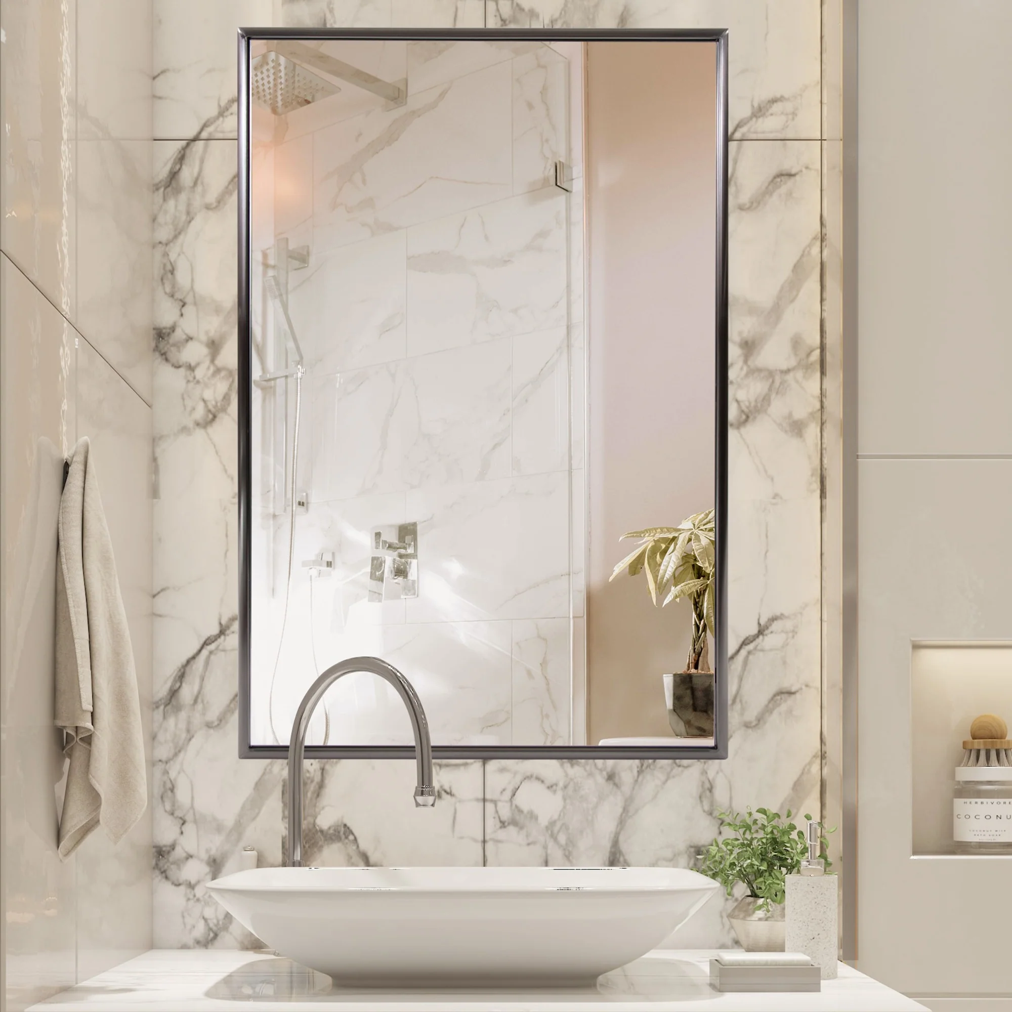 Antiqued Brushed Brass Rectangular Wall Mirror By Homeroots - Image 10