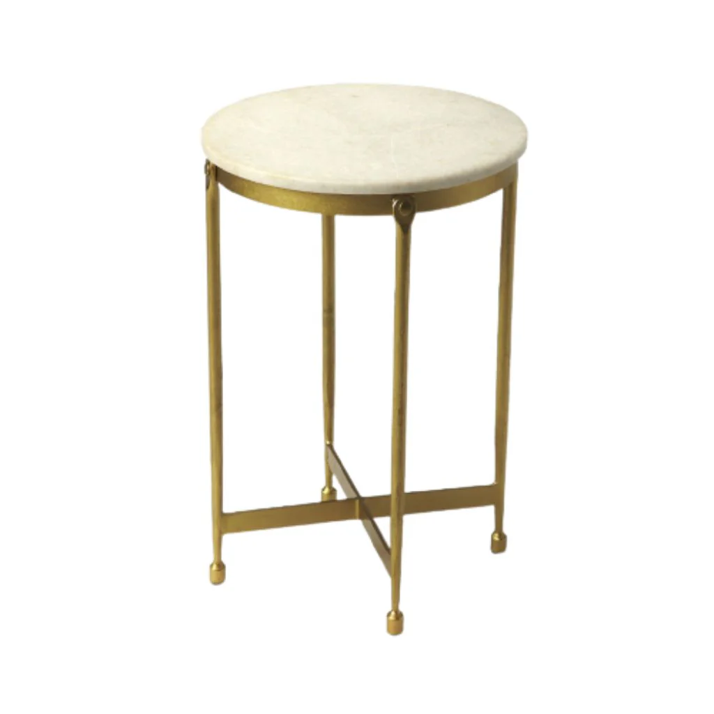Antiqued Gold And White Marble Round End Table By Homeroots - Image 2