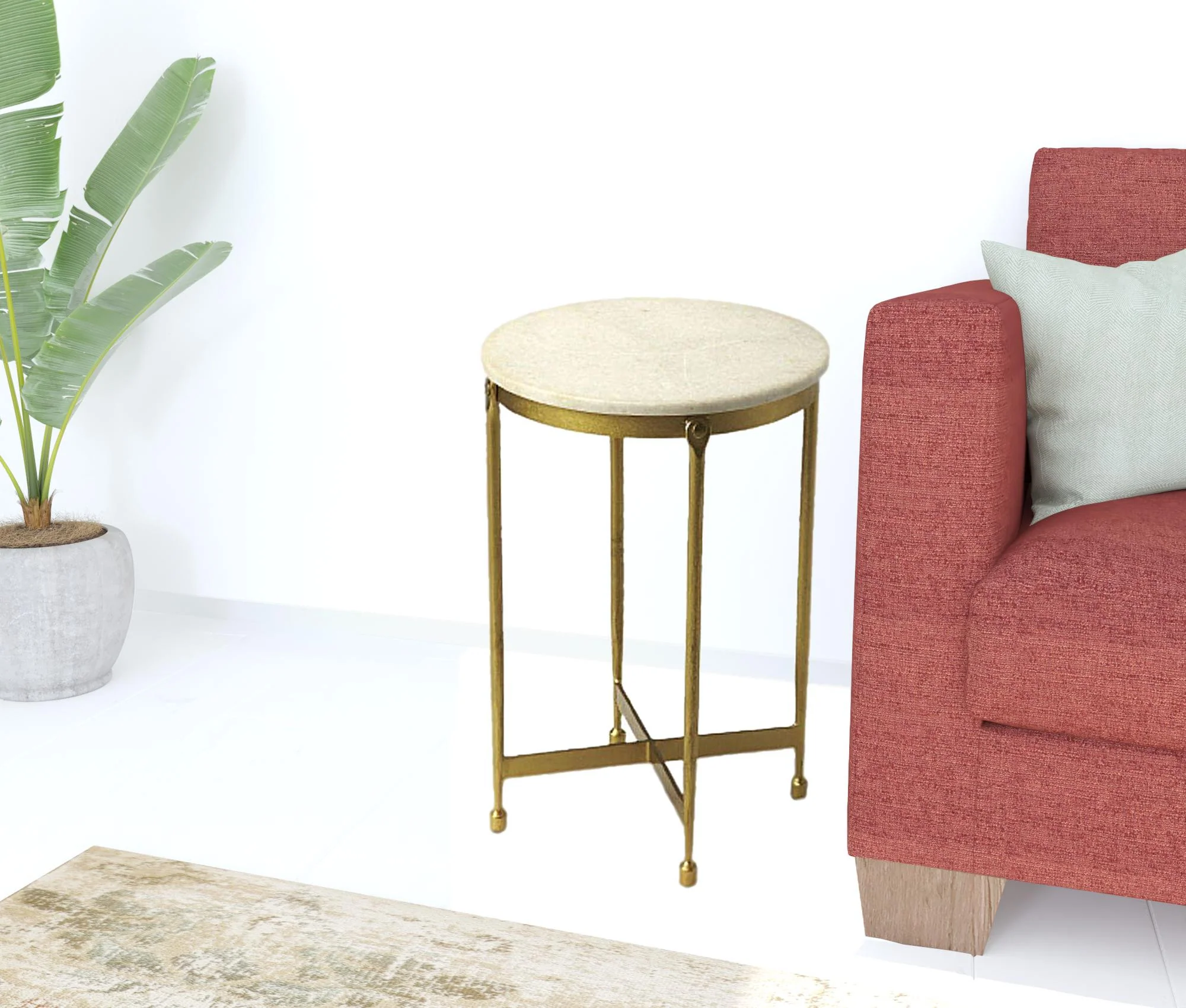 Antiqued Gold And White Marble Round End Table By Homeroots - Image 3