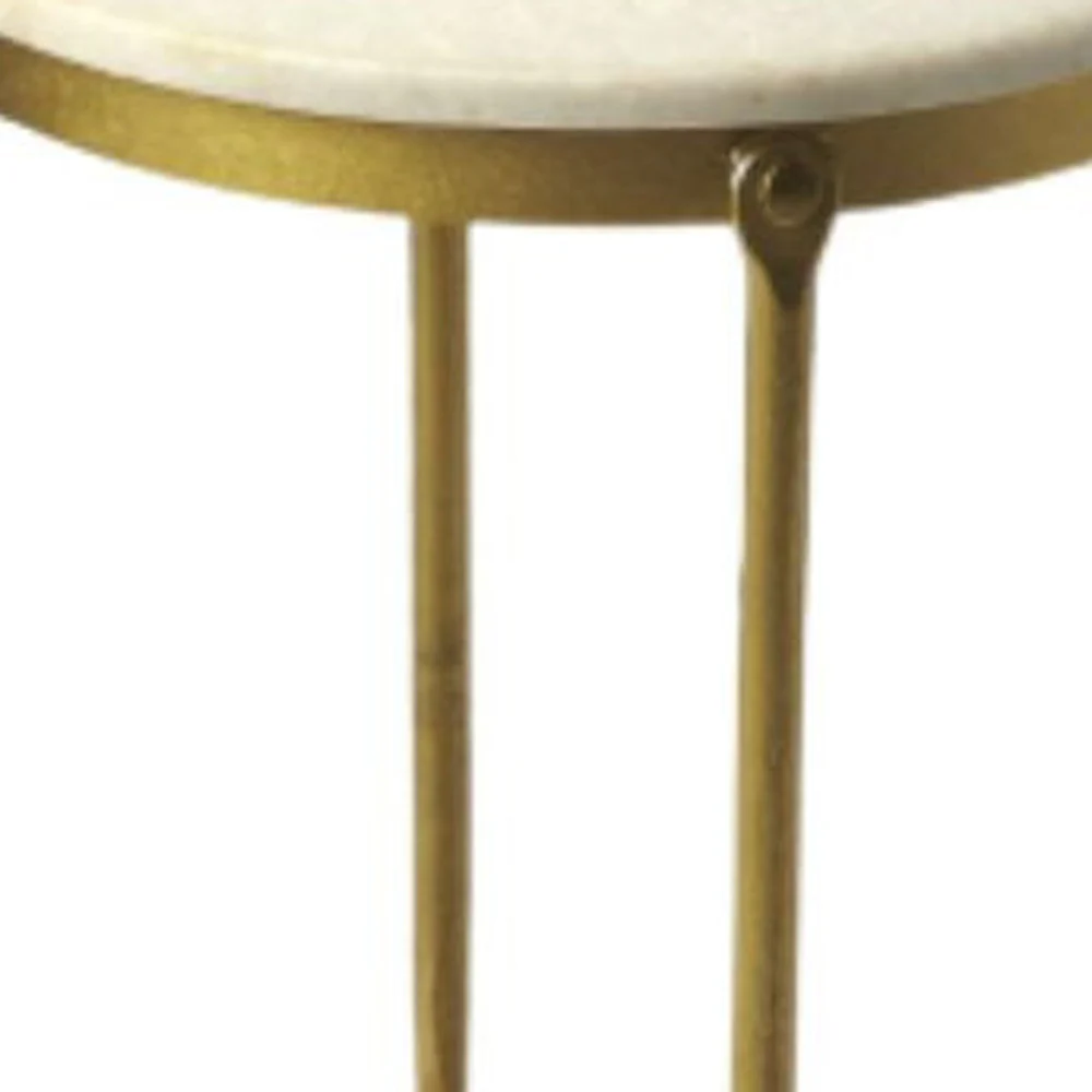 Antiqued Gold And White Marble Round End Table By Homeroots - Image 4