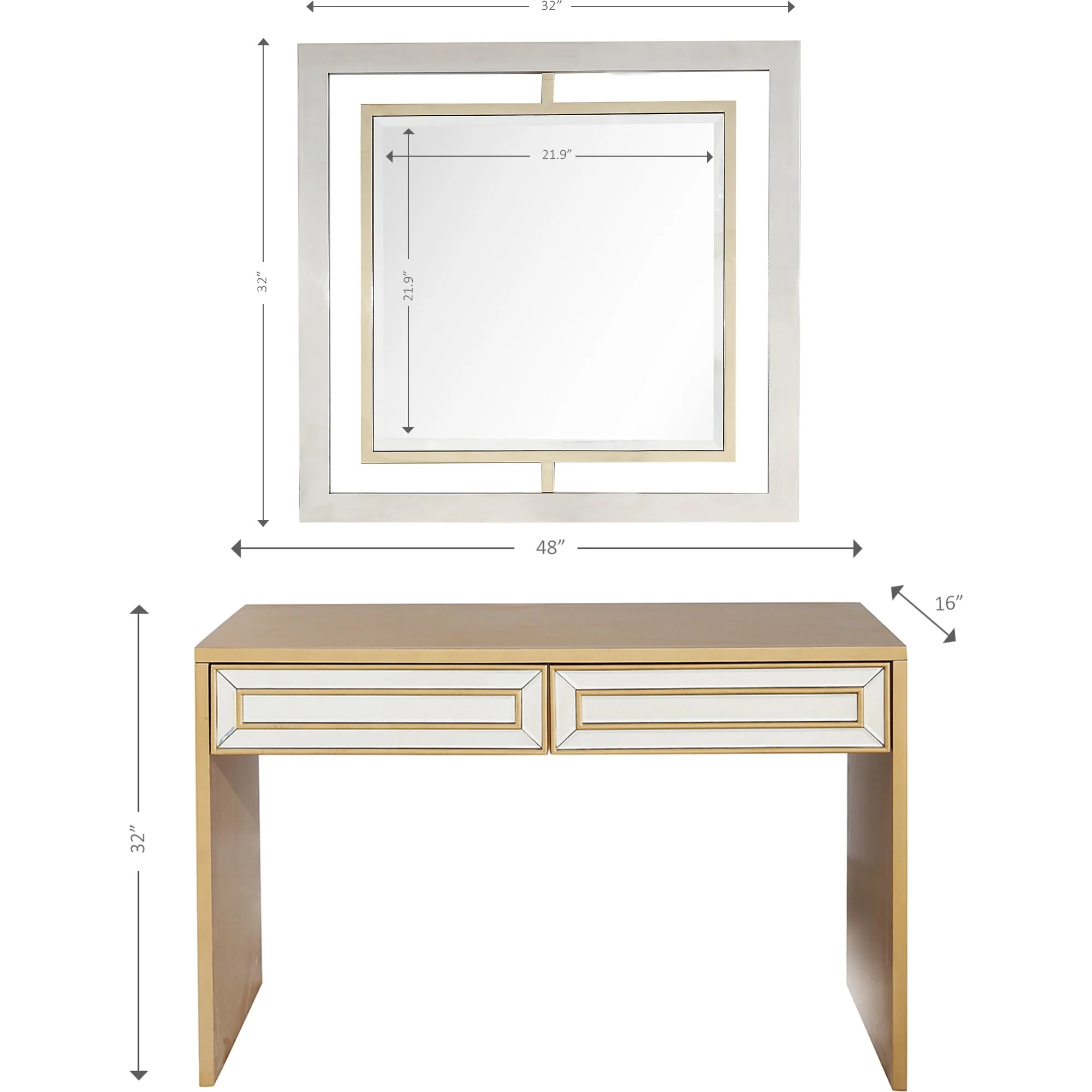 Antiqued Gold Finish Mirror and Console Table By Homeroots - 396841 - Image 2