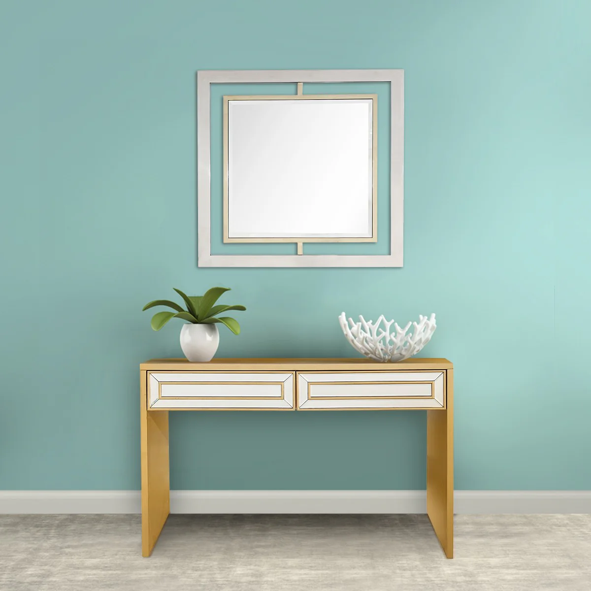 Antiqued Gold Finish Mirror and Console Table By Homeroots - 396841 - Image 9