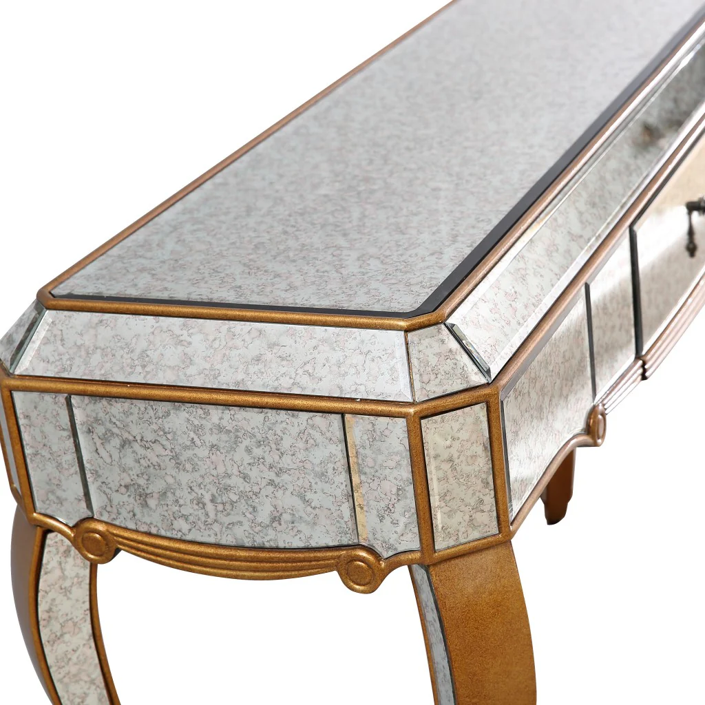 Antiqued Gold Wooden Console Table By Homeroots - Image 2