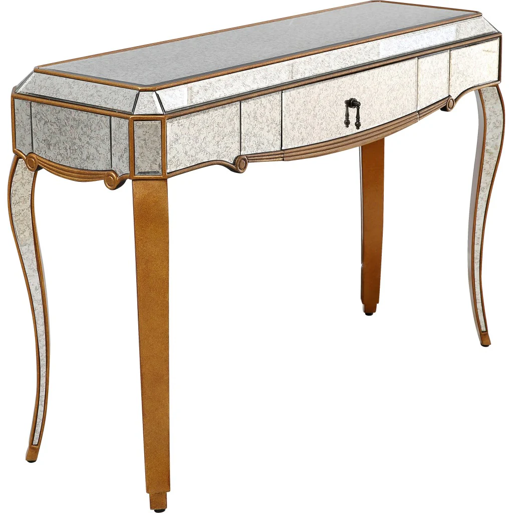 Antiqued Gold Wooden Console Table By Homeroots - Image 6