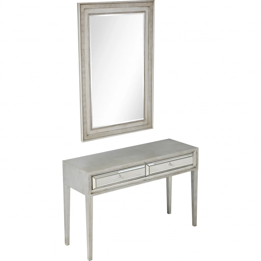 Antiqued Silver Finish Mirror and Console Table By Homeroots - Image 4