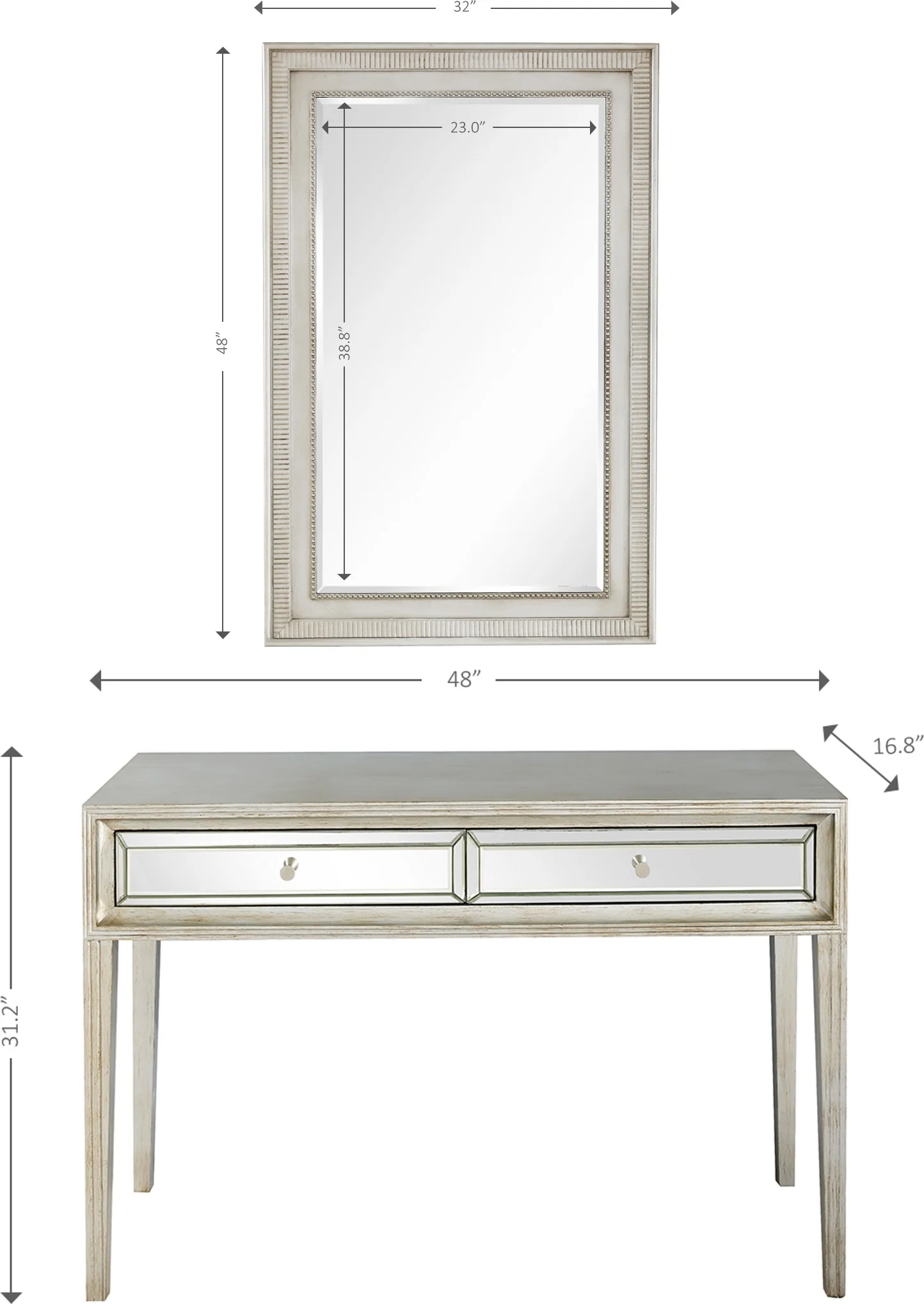 Antiqued Silver Finish Mirror and Console Table By Homeroots - Image 9
