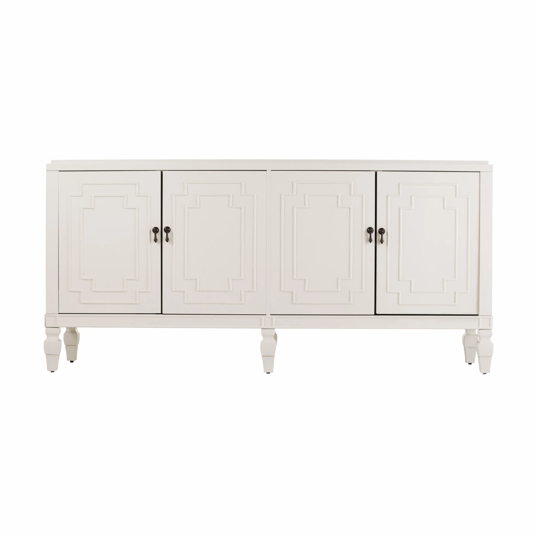 Antiqued White Geometric Lines Low Accent Cabinet Buffet By Homeroots - Image 4