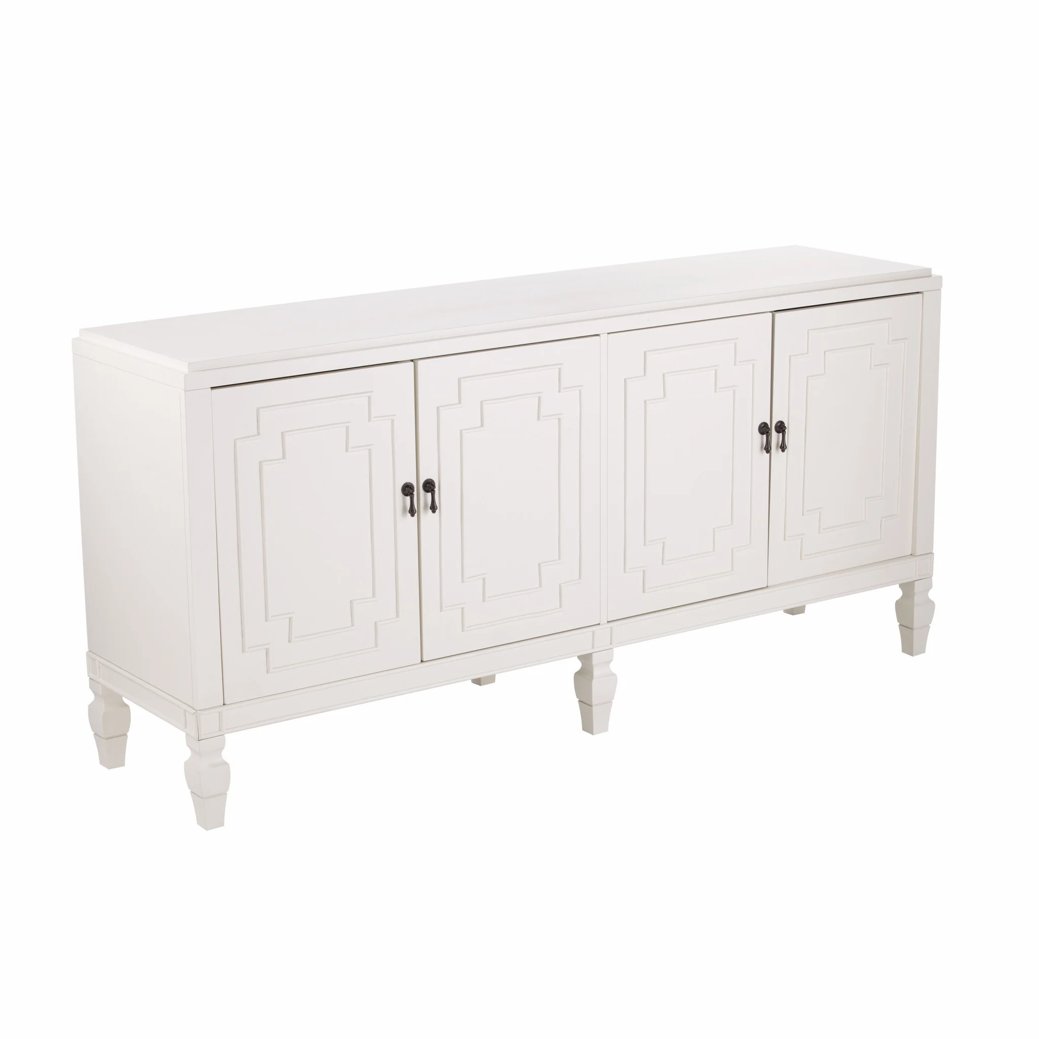 Antiqued White Geometric Lines Low Accent Cabinet Buffet By Homeroots - Image 5