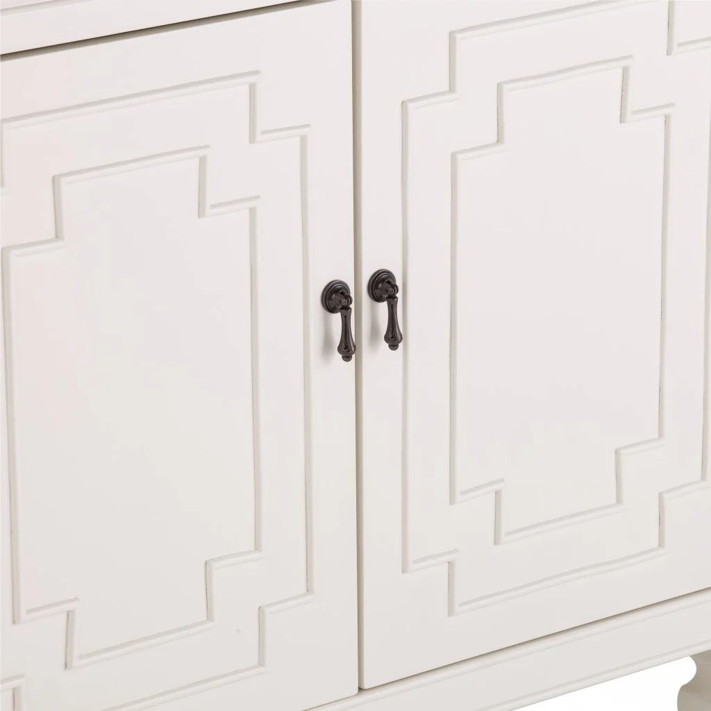 Antiqued White Geometric Lines Low Accent Cabinet Buffet By Homeroots - Image 9