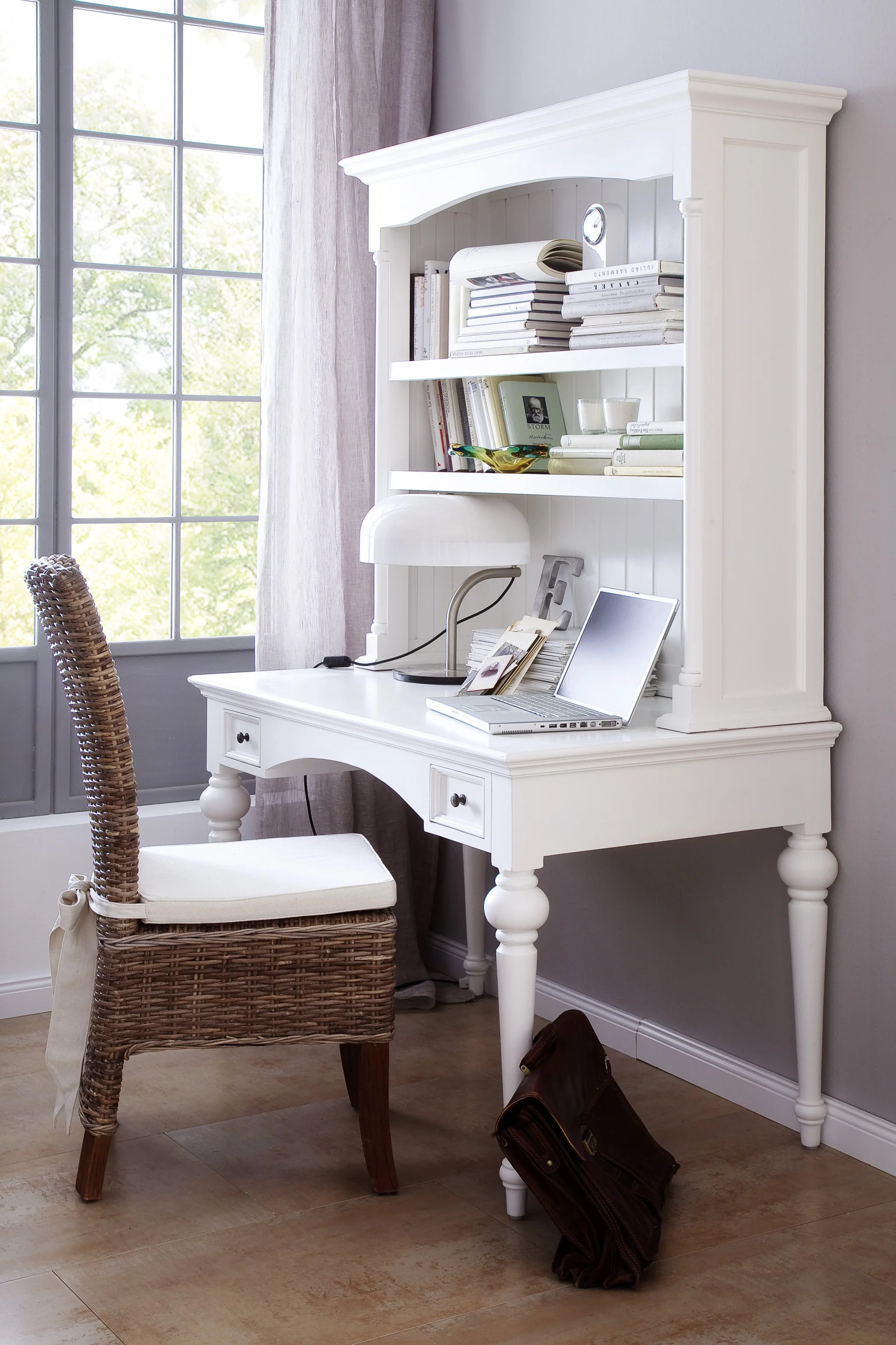 Antiqued White Provencial Writing or Computer Desk By Homeroots - Image 8