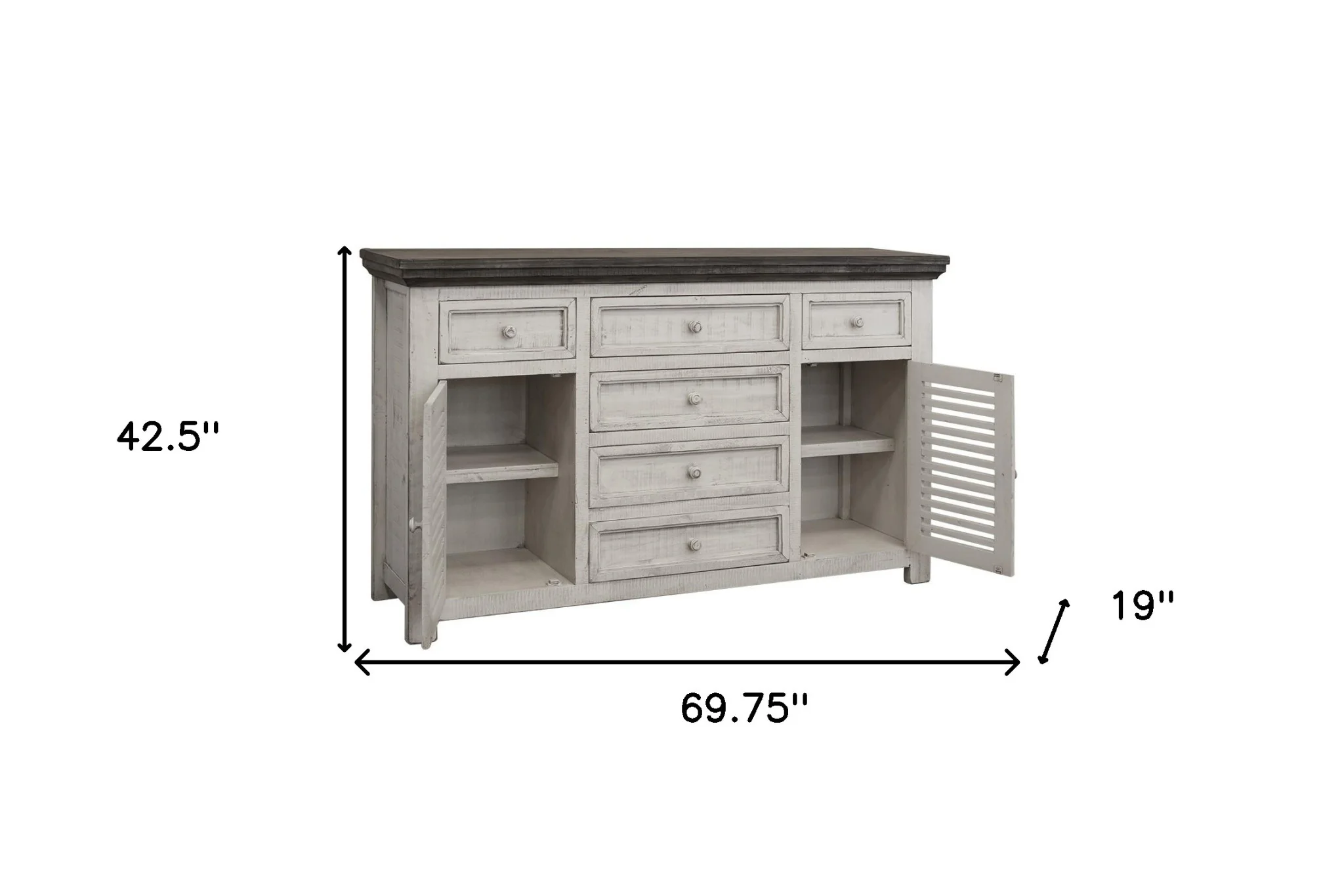 Antiqued White Solid and Manufactured Wood Distressed Buffet Table By Homeroots - Image 4
