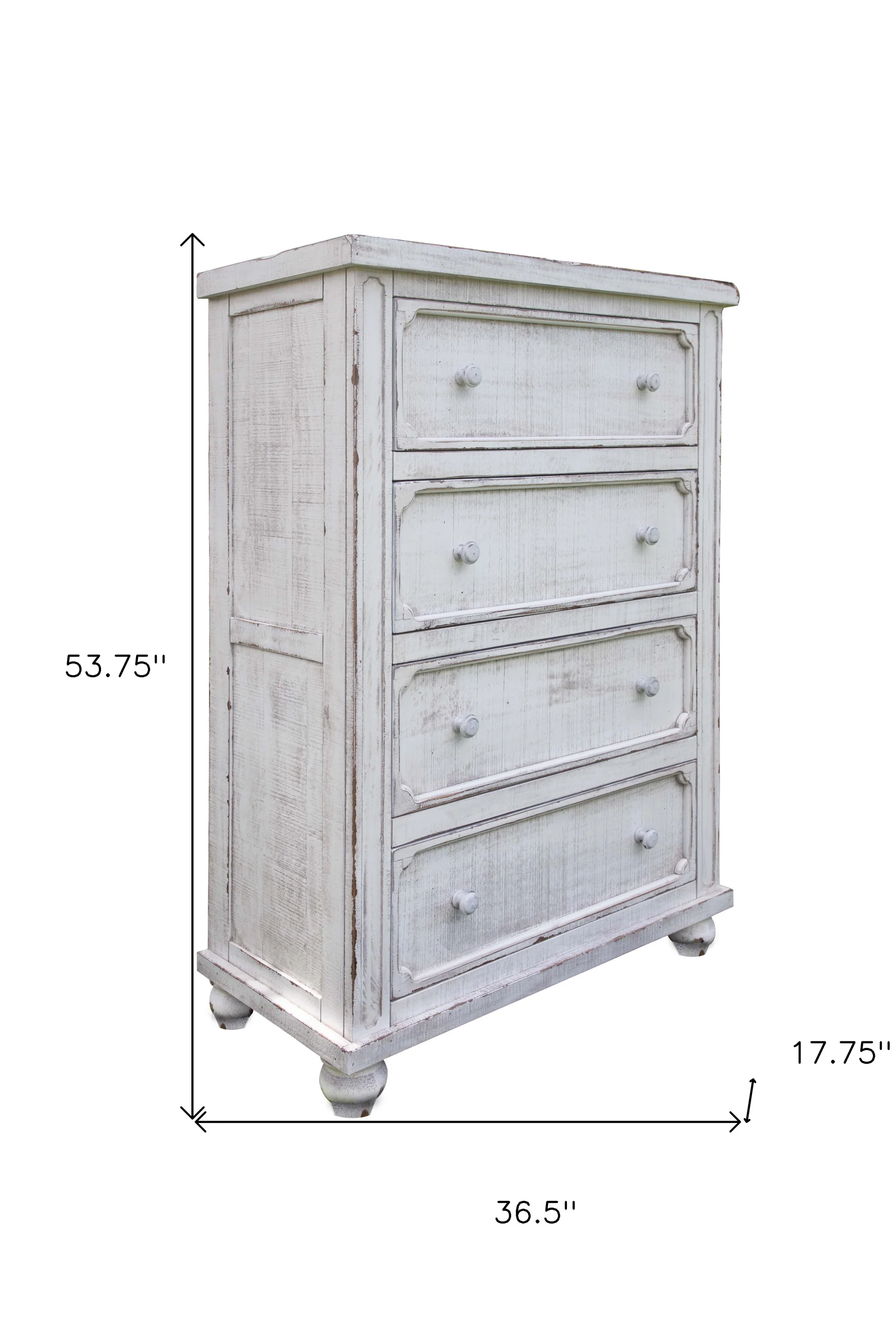 Antiqued White Solid Wood Four Drawer Chest By Homeroots - Image 4