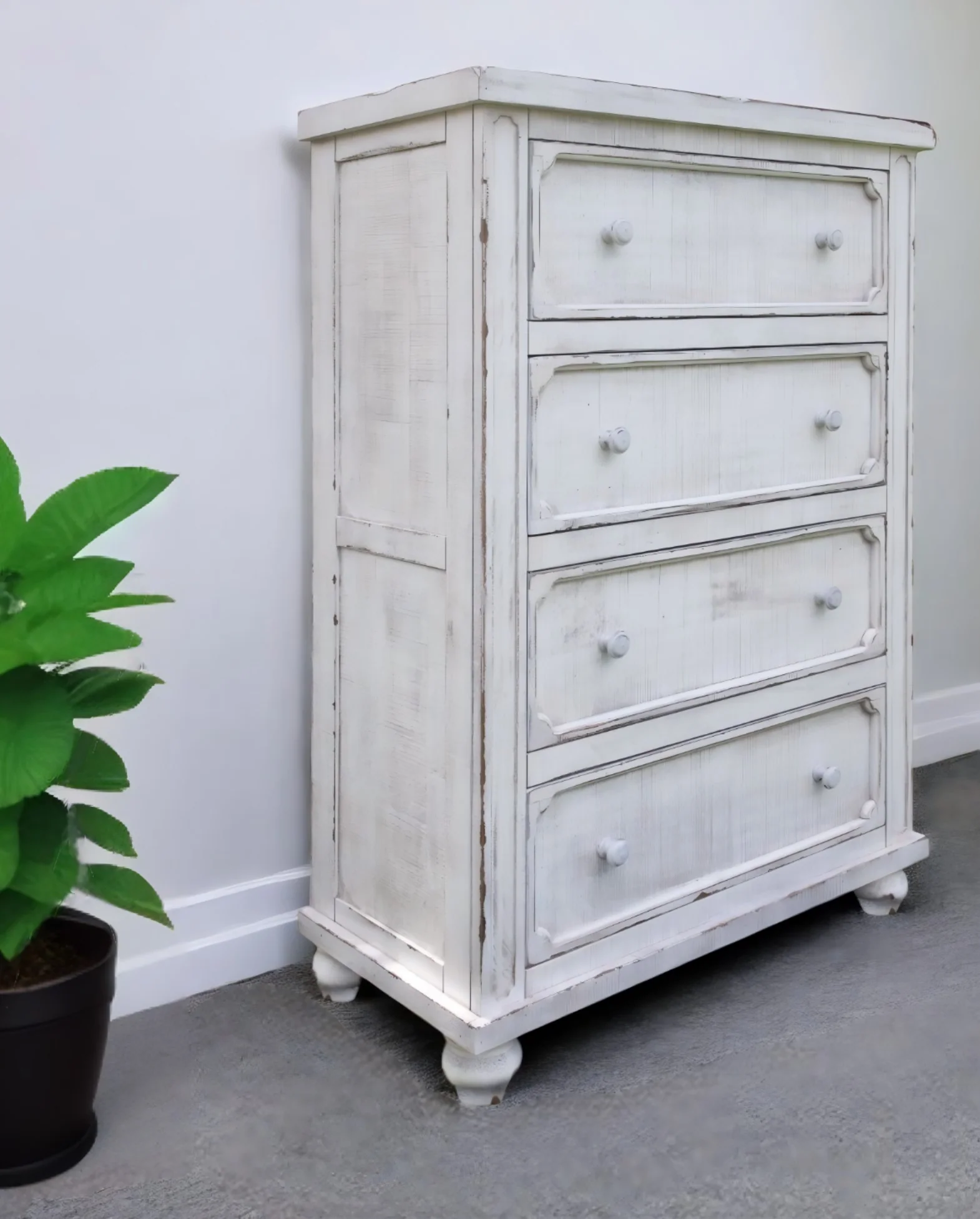Antiqued White Solid Wood Four Drawer Chest By Homeroots - Image 5