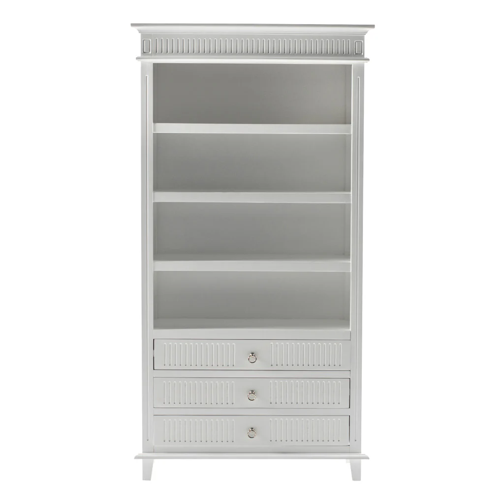 Antiqued White Solid Wood Four Tier Bookcase with Three Drawers By Homeroots - Image 2