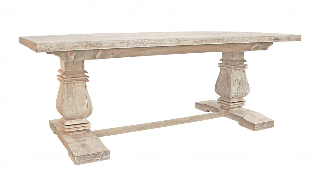 Antiqued White Solid Wood Trestle Base Dining Table By Homeroots - Image 4