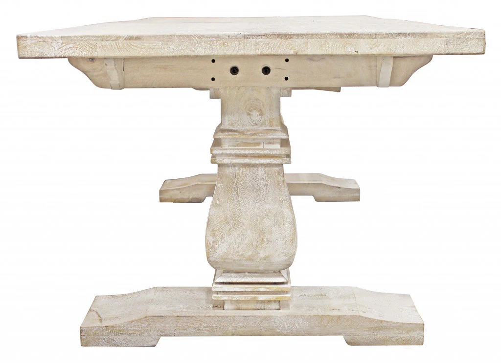 Antiqued White Solid Wood Trestle Base Dining Table By Homeroots - Image 5