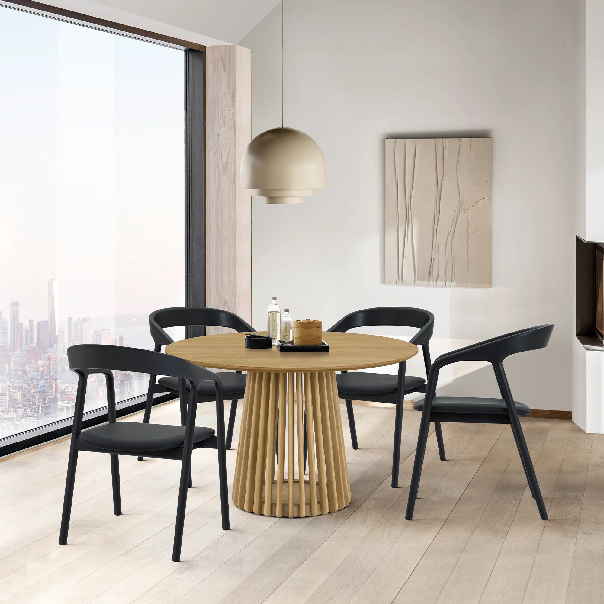Apache Black Oak Wood and Faux Leather Dining Chair By Armen Living - Image 2