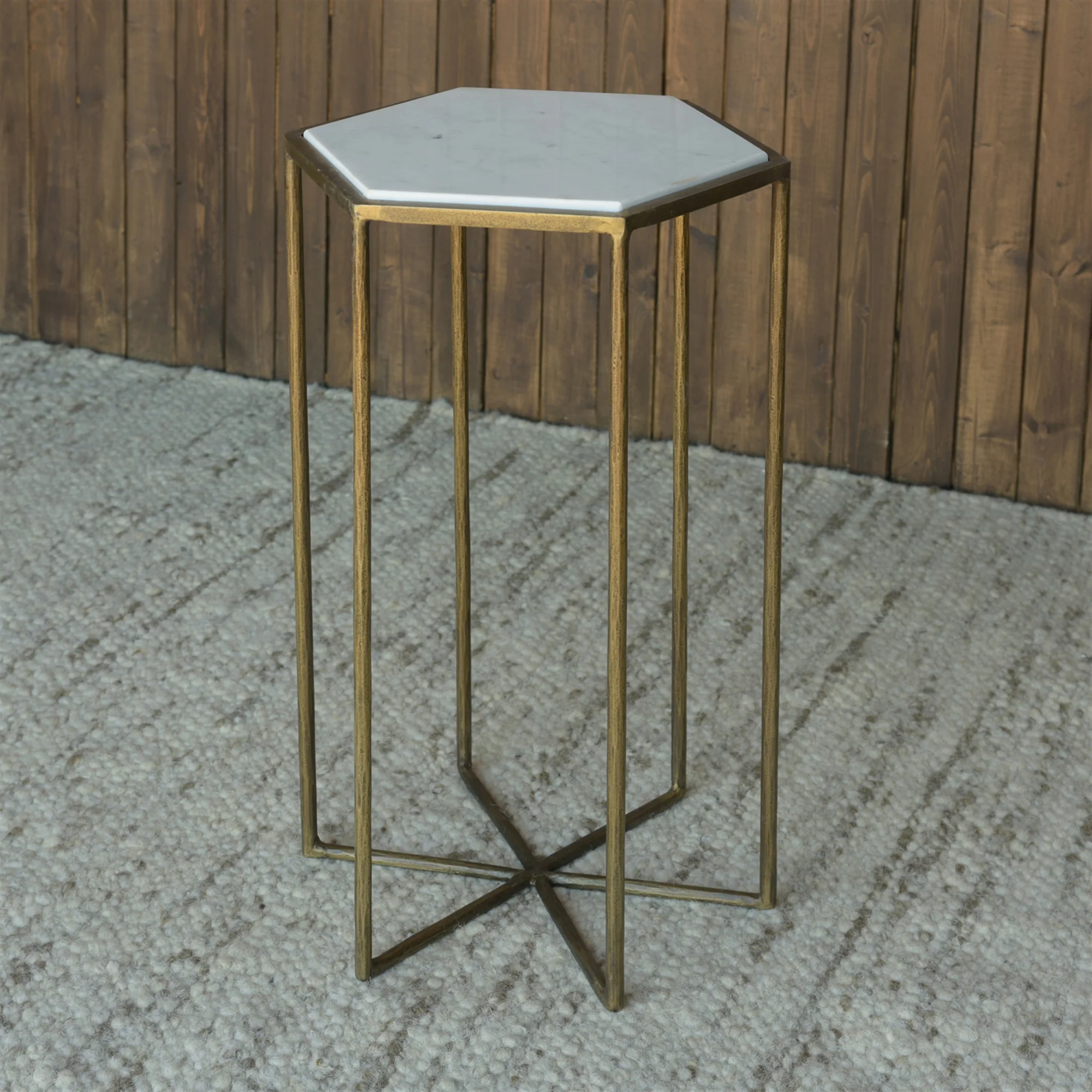 Apex Side Table, Brass & White Marble By HomArt - Image 2