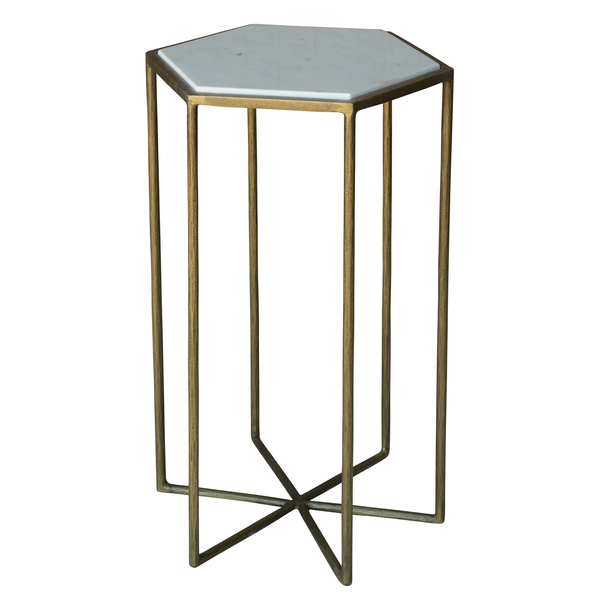 Apex Side Table, Brass & White Marble By HomArt - Image 3