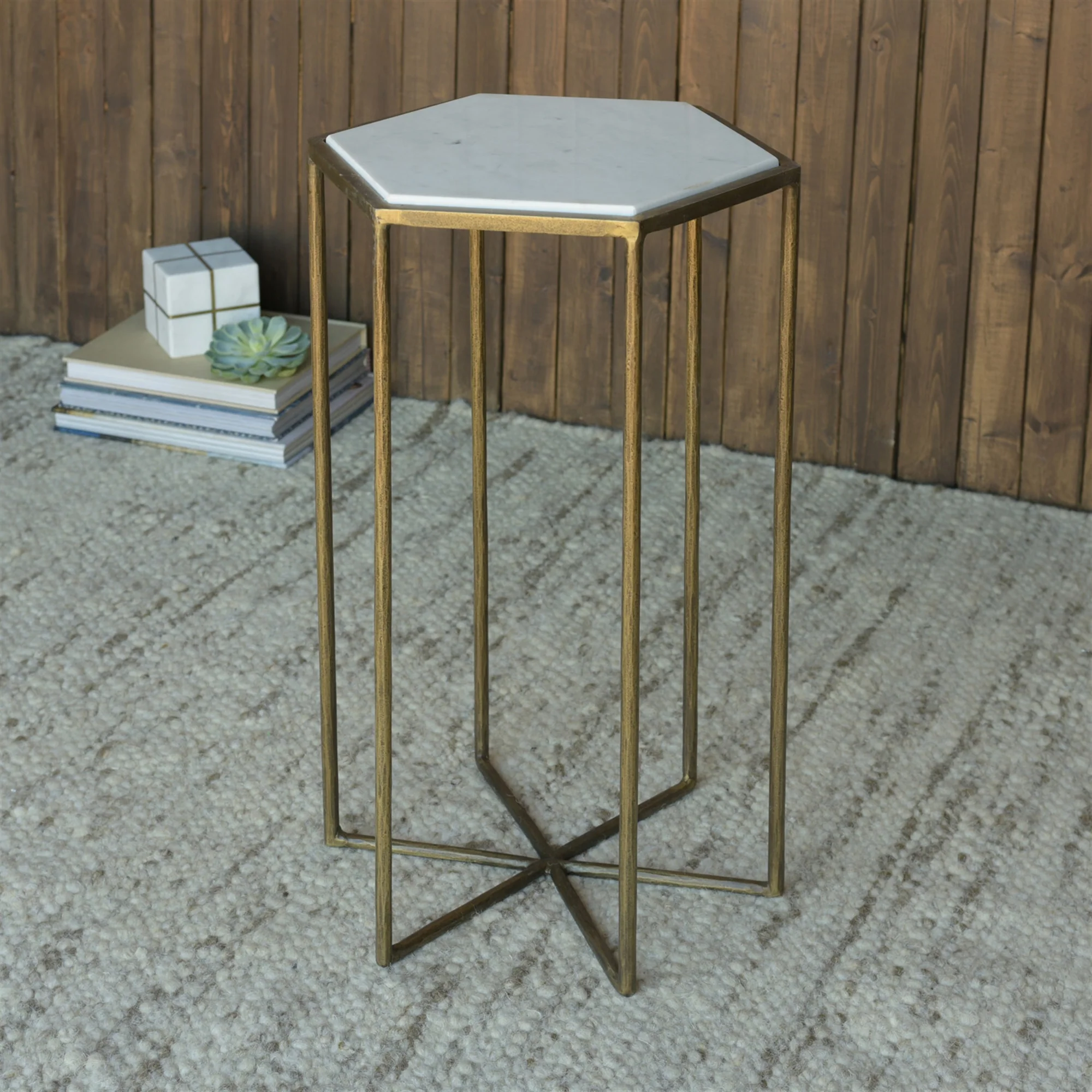 Apex Side Table, Brass & White Marble By HomArt - Image 5