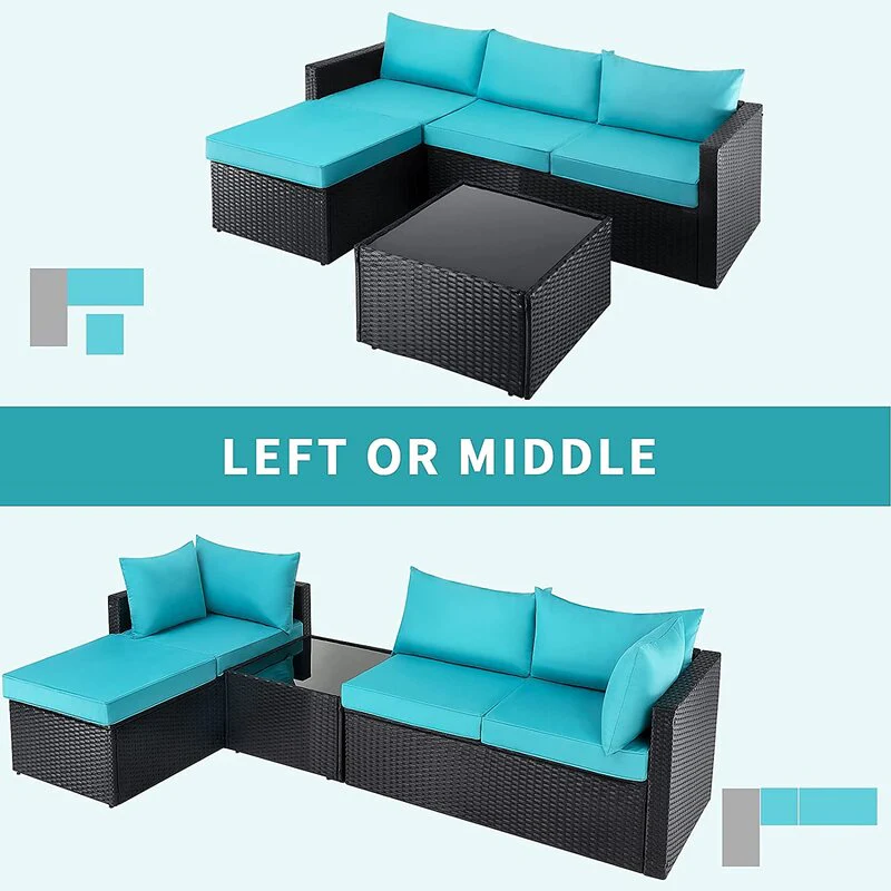 Aqua and Brown Wicker L Shape Three Piece Sofa Set By Homeroots - Image 4