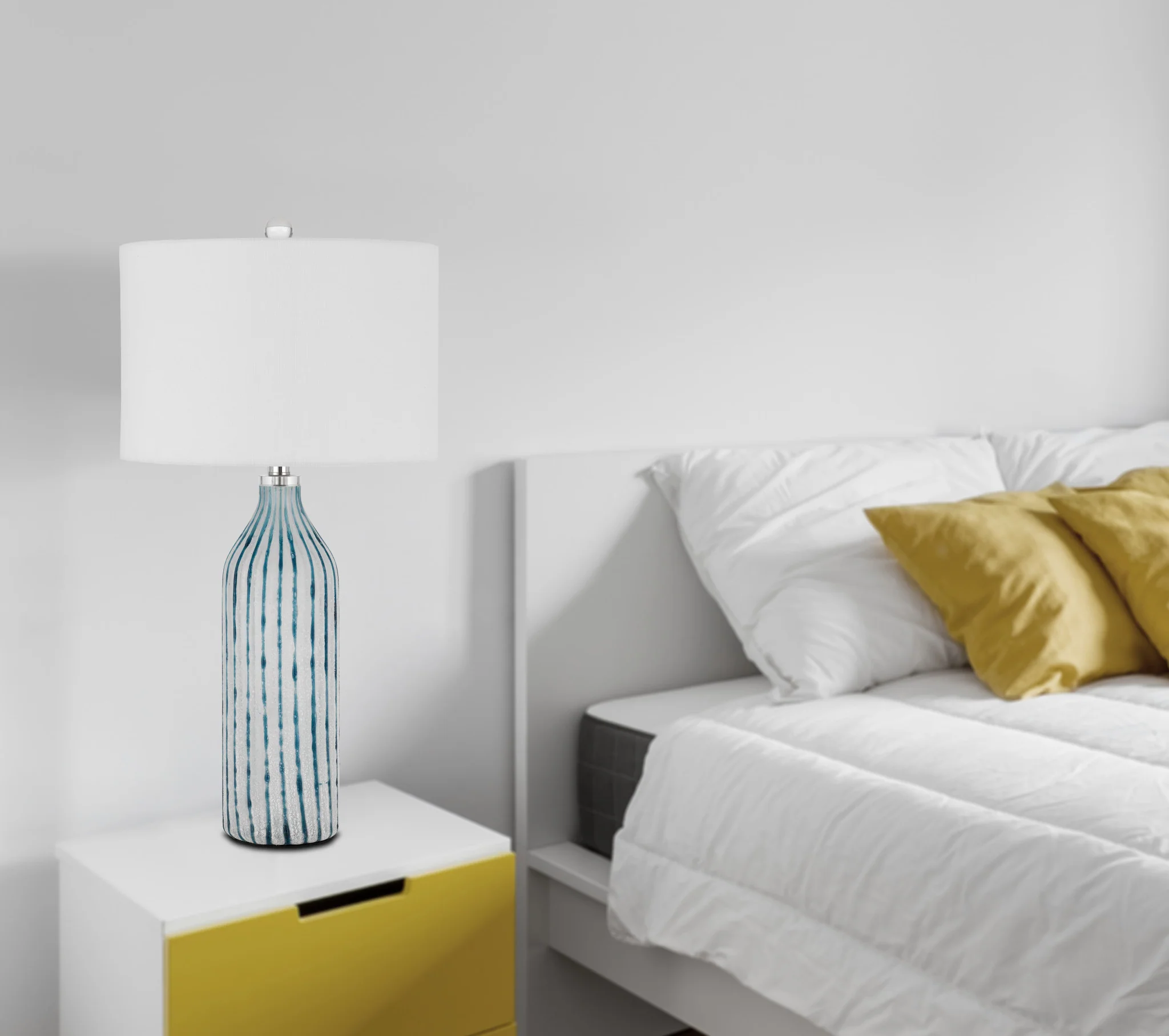 Aqua and Gray Glass Table Lamp With White Drum Shade By Homeroots - Image 3