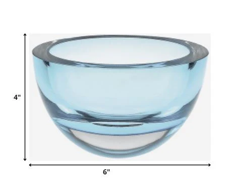 Aqua Blue Mouth Blown Polish Crystal Thick Walled Bowl By Homeroots - Image 2