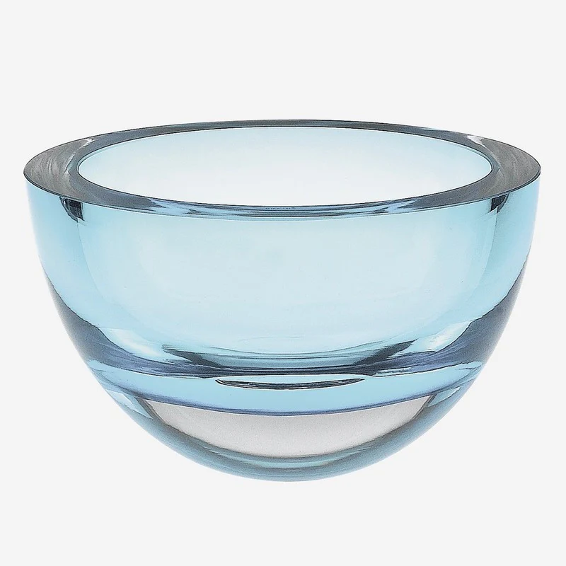 Aqua Blue Mouth Blown Polish Crystal Thick Walled Bowl By Homeroots - Image 3