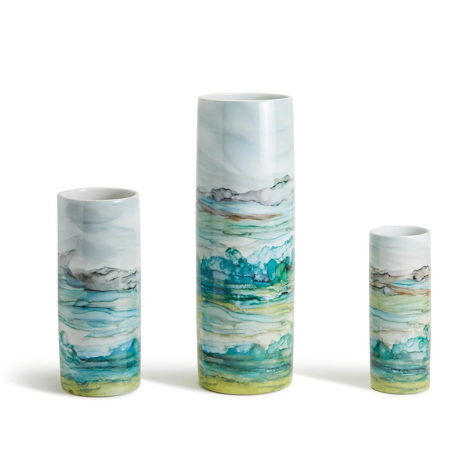 Aqua Tall Cylinder Vase Set Of 3 By Tozai Home - Image 2