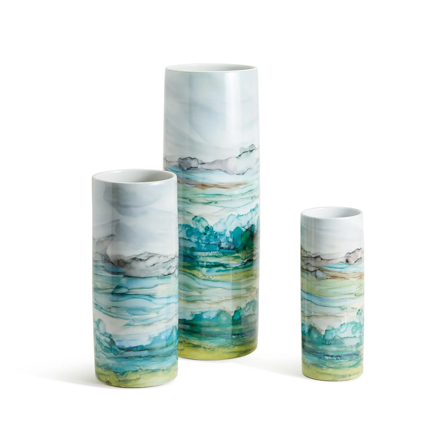 Aqua Tall Cylinder Vase Set Of 3 By Tozai Home - Image 3