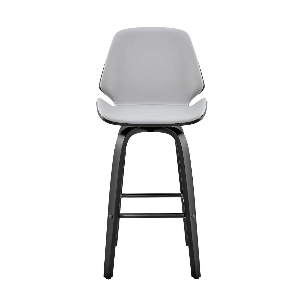 Arabela 26" Gray Faux Leather and Black Wood Swivel Bar Stool By Armen Living - Image 2