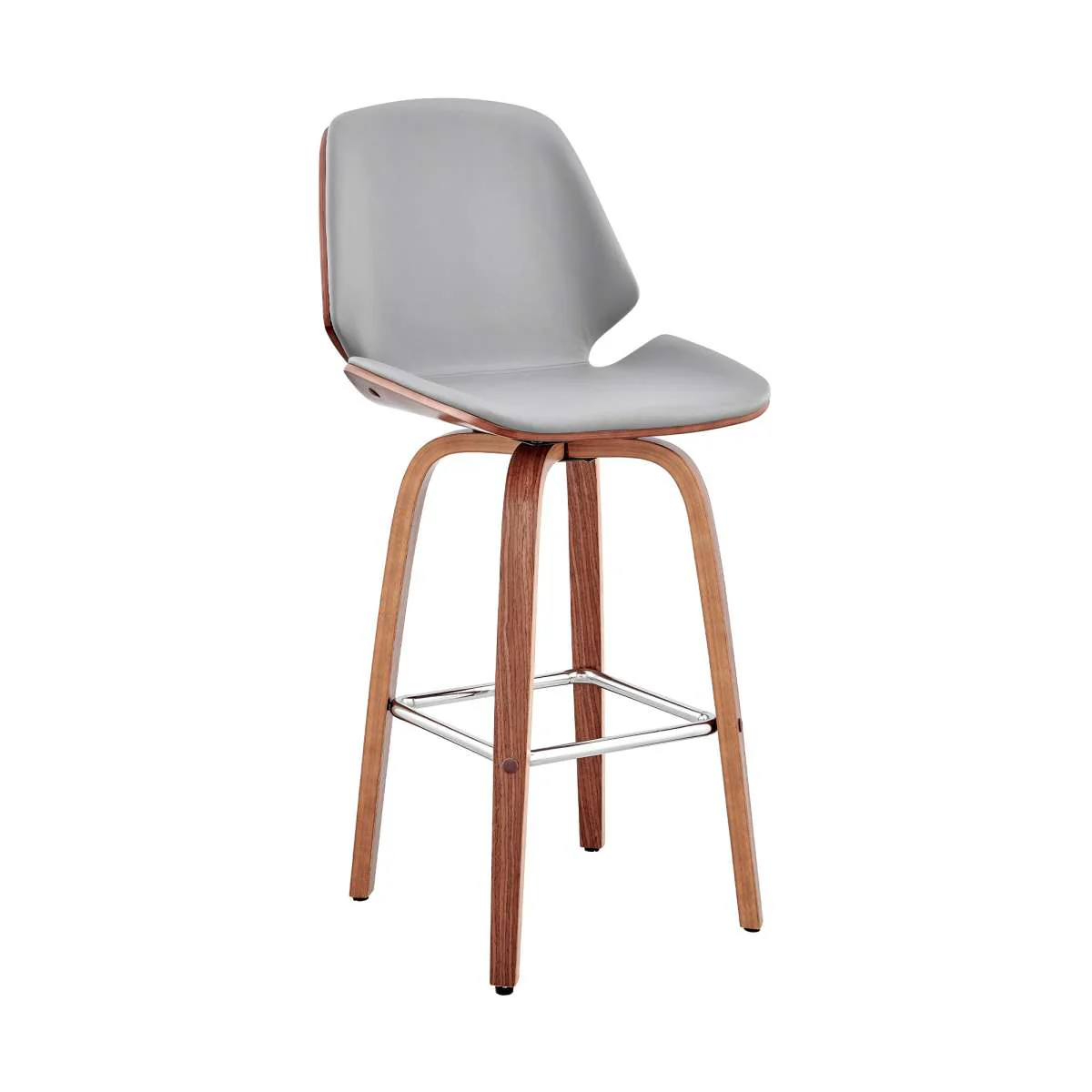 Arabela 26" Gray Faux Leather and Black Wood Swivel Bar Stool By Armen Living - Image 22
