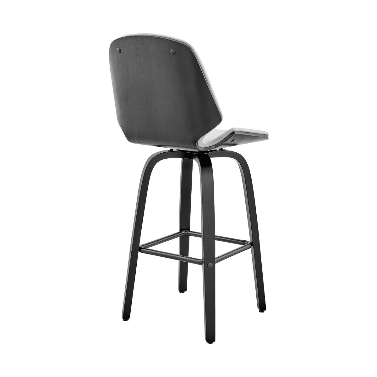 Arabela 26" Gray Faux Leather and Black Wood Swivel Bar Stool By Armen Living - Image 3
