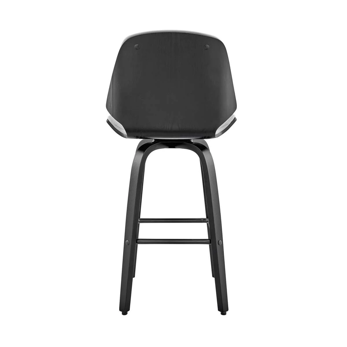 Arabela 26" Gray Faux Leather and Black Wood Swivel Bar Stool By Armen Living - Image 4