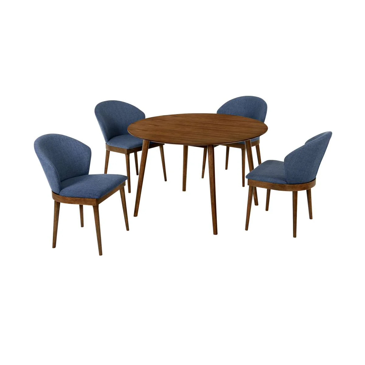 Arcadia and Juno 48" Round Blue and Walnut Wood 5 Piece Dining Set By Armen Living - Image 2