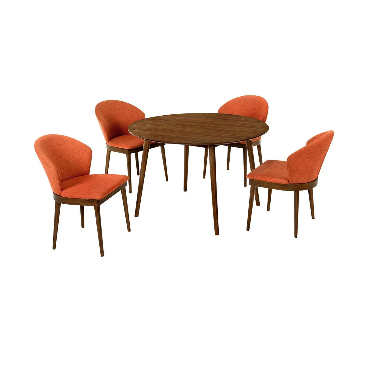 Arcadia and Juno 48" Round Orange and Walnut Wood 5 Piece Dining Set By Armen Living - Image 2