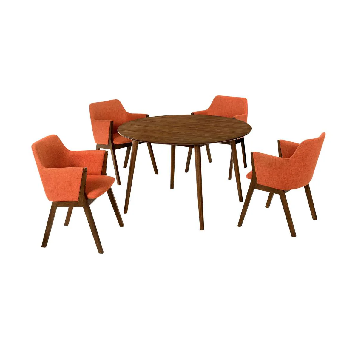 Arcadia and Renzo 48" Round Orange and Walnut Wood 5 Piece Dining Set By Armen Living - Image 2