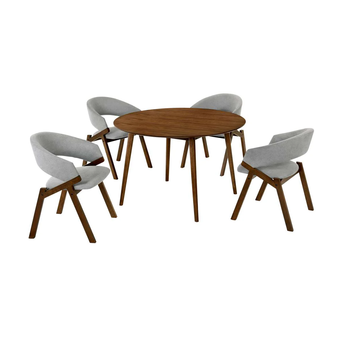 Arcadia and Talulah 48" Round Grey and Walnut Wood 5 Piece Dining Set By Armen Living - Image 2