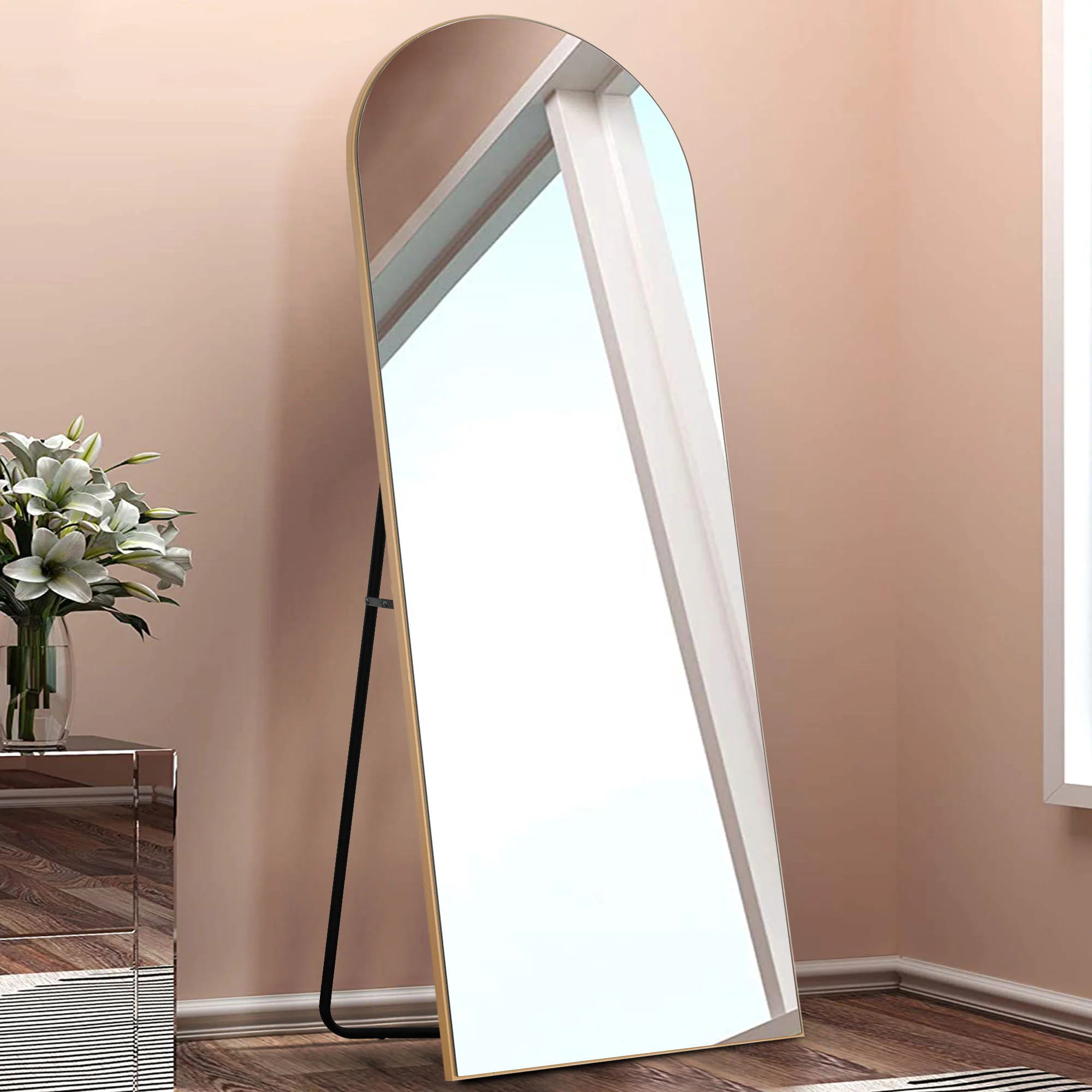 Arched Gold Standing Mirror By Homeroots - Image 3