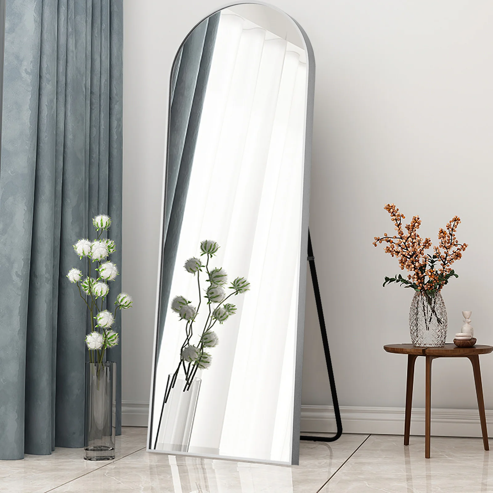 Arched Silver Full-length Standing Mirror By Homeroots - Image 3